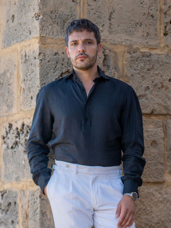 Positano black - popover linen shirt
