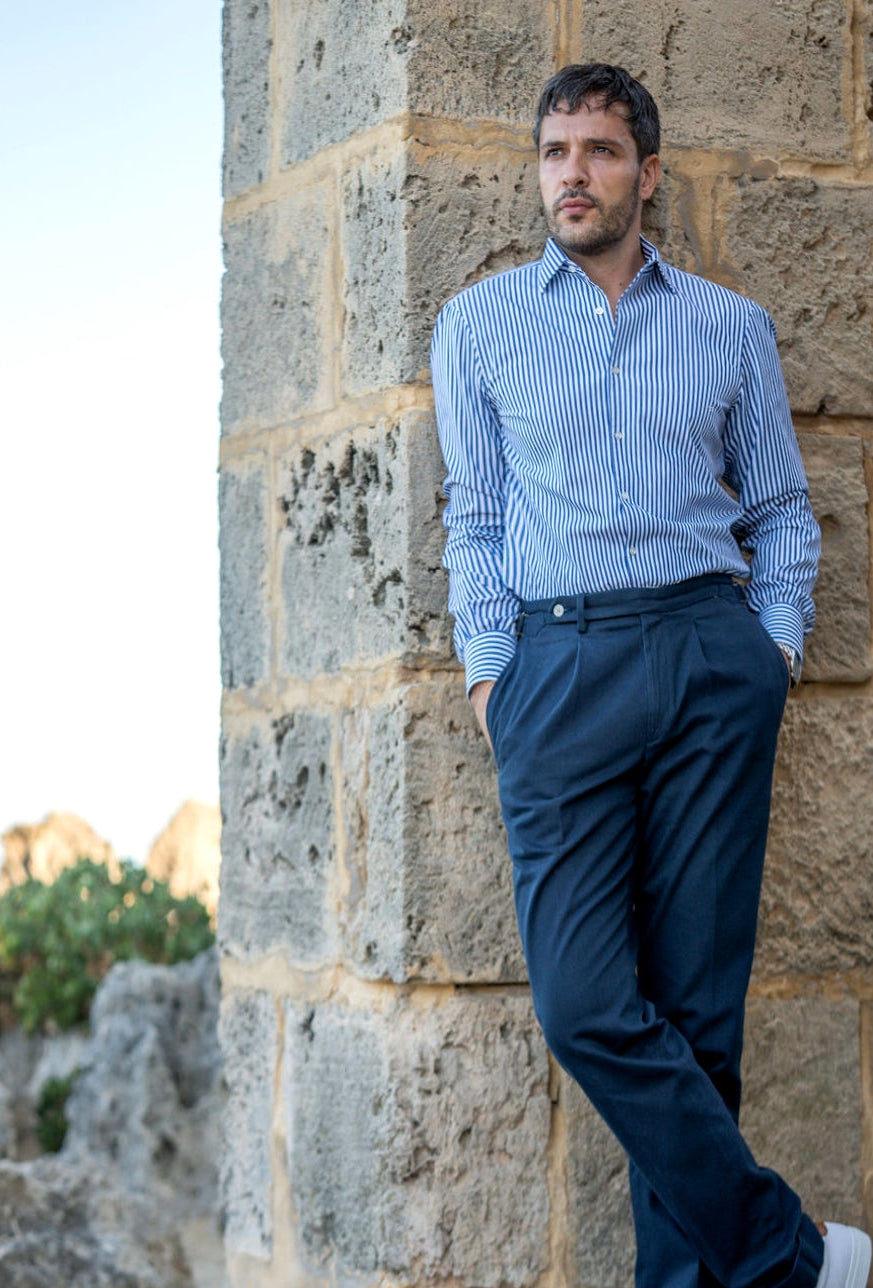 Capri blue stripe- Popline Cotton