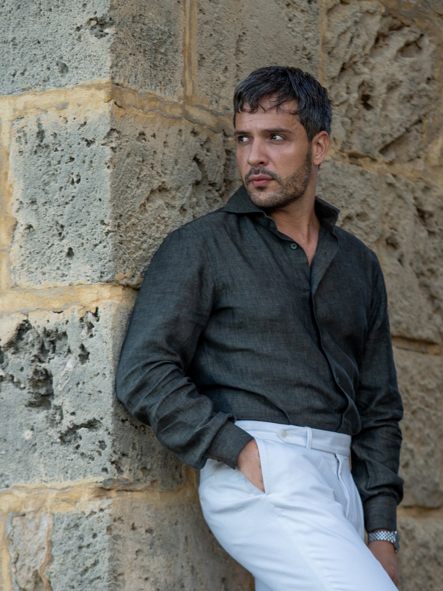 Olive green - linen shirt