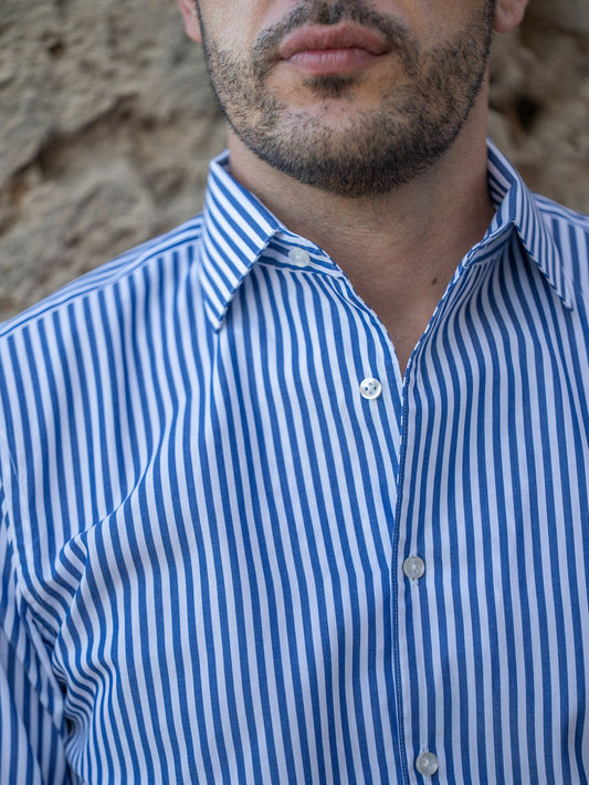 Capri blue stripe-  Popline Cotton