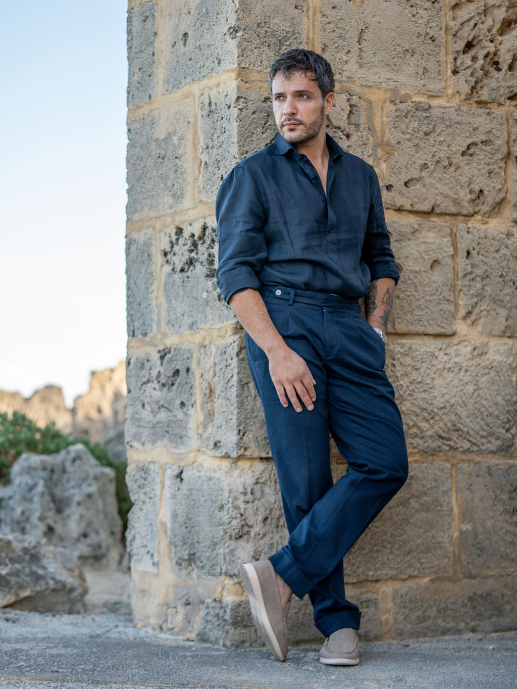 Midnight blue -Pop over linen shirt