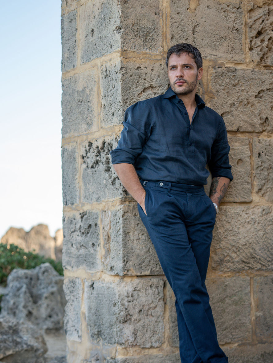 Midnight blue -Pop over linen shirt