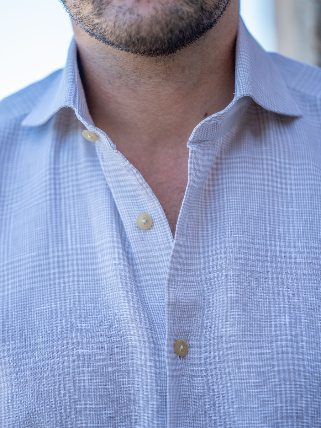 Beige Check -  linen shirt