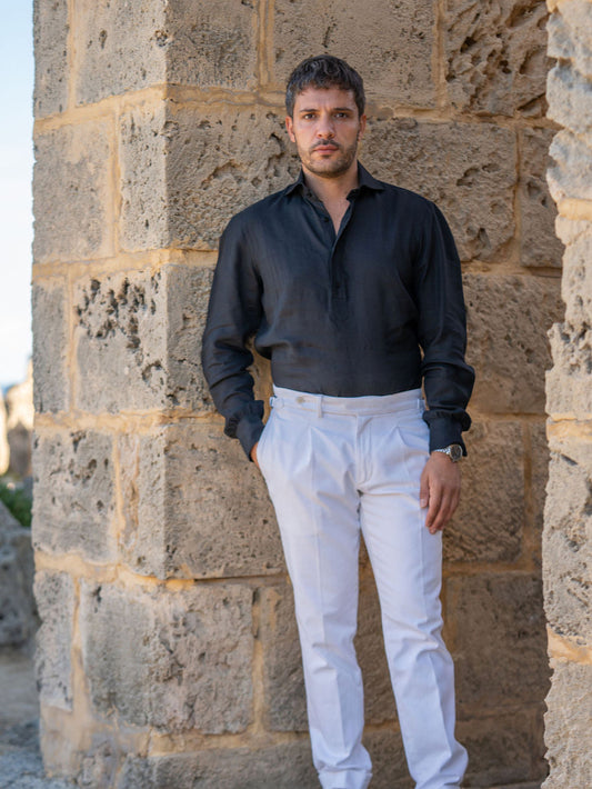 Positano black -  popover linen shirt