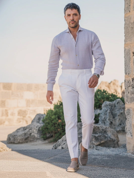 Beige Check -  linen shirt